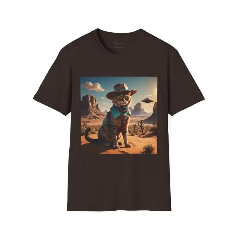Cowboy Cat UFO TShirt Funny Alien Western Meme Tee For Kitten & Paranormal Fans