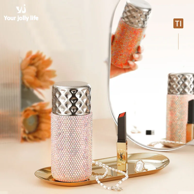 220ml MICHIE Diamond Vacuum Flasks With Magnetic Lid For Women,Pure Titanium Thermos Cup,Pocket Lipstick Mug,Mini Water Bottle