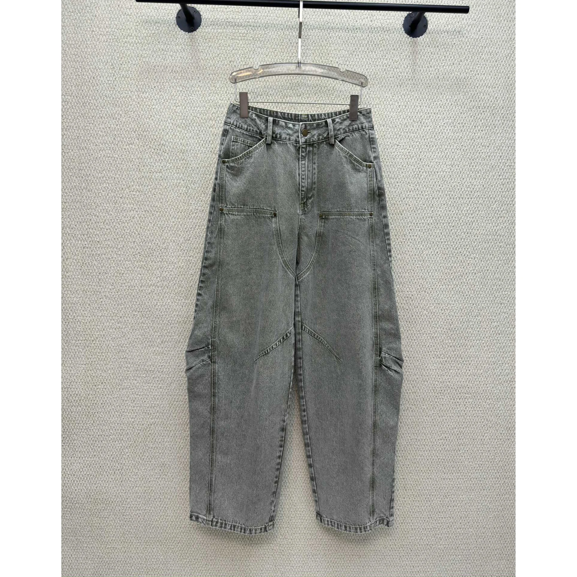 

Женские модные повседневные джинсы в рабочем стиле, износостойкие, с эффектом потертости, с высокой талией, свободного кроя, на молнии, летние, из денима