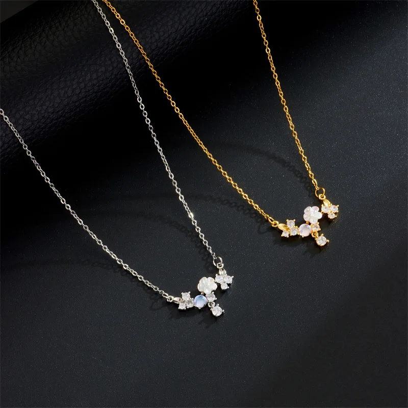 Wholesale 10pcs/set Cubic Zirconia Flower Pendant Necklace for Women Fashion Charm Choker Bridal Wedding Party Jewelry