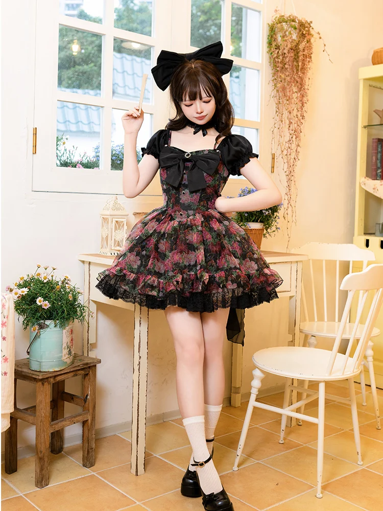 Original Retro Gothic Classic Flora Dress With Puji Sweet Op Loli Tea Party Performance Dress