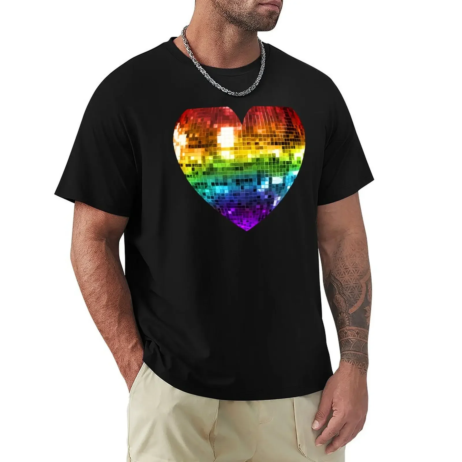 Rainbow Disco Ball Heart T-Shirt oversized graphic tee quick-drying tops basketball graphic tees t shirts for men pack