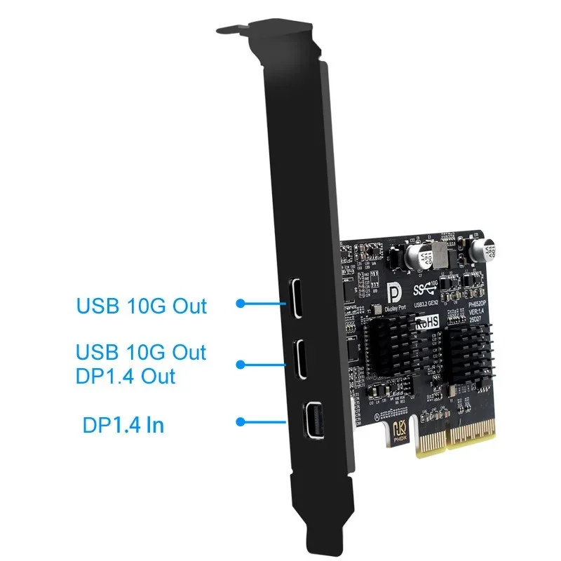 PCI-e X4 to Type-C Expansion Card USB 3.2 10Gbps Gen 2 Dual USB-C Port DP1.4 4K  Video Adapter Converter ASM3142 Controller