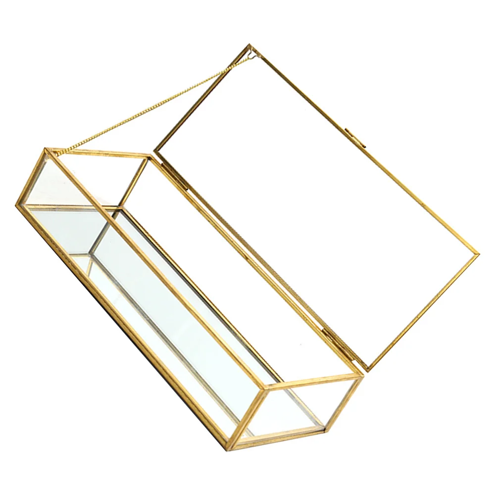 Jewelry Glass Case Golden Trim Geometrical Shape Makeup Storage Box Wedding Favor Glass Jewelry Organizer Desktop Decor