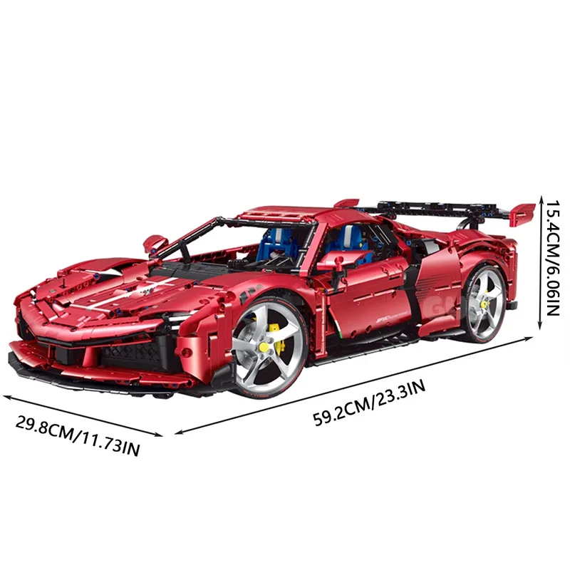 Creative static model of red SF90 sports car, high-difficulty assembly model, educational toy figurine, birthday gift