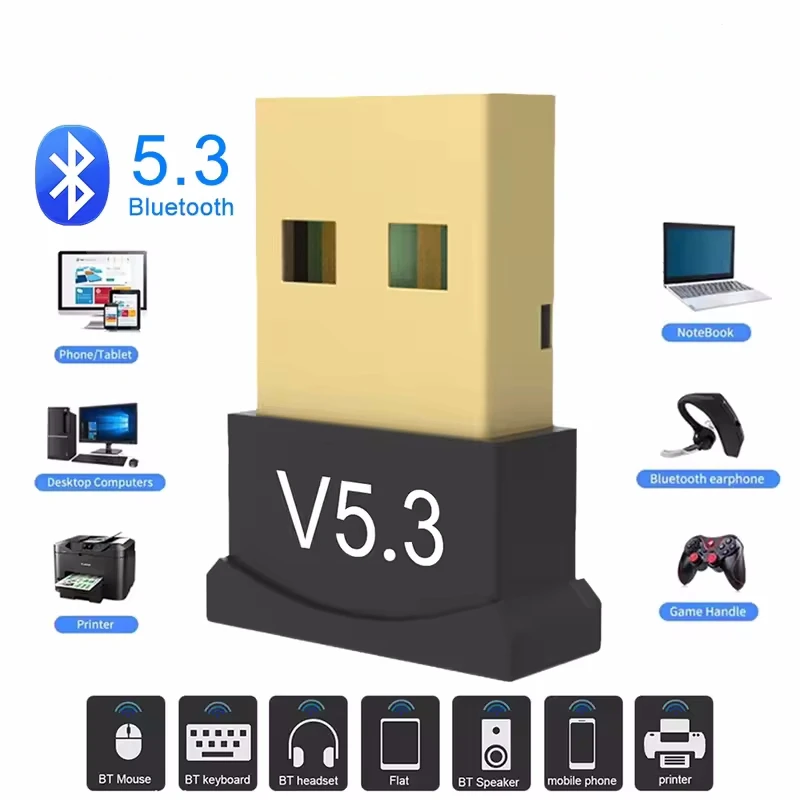 USB Bluetooth-Compatible 5.3 Adapter Support Windows 11/10/8.1 BT Audio Transmitter Music Receiver Adapter for Desktop PC Laptop
