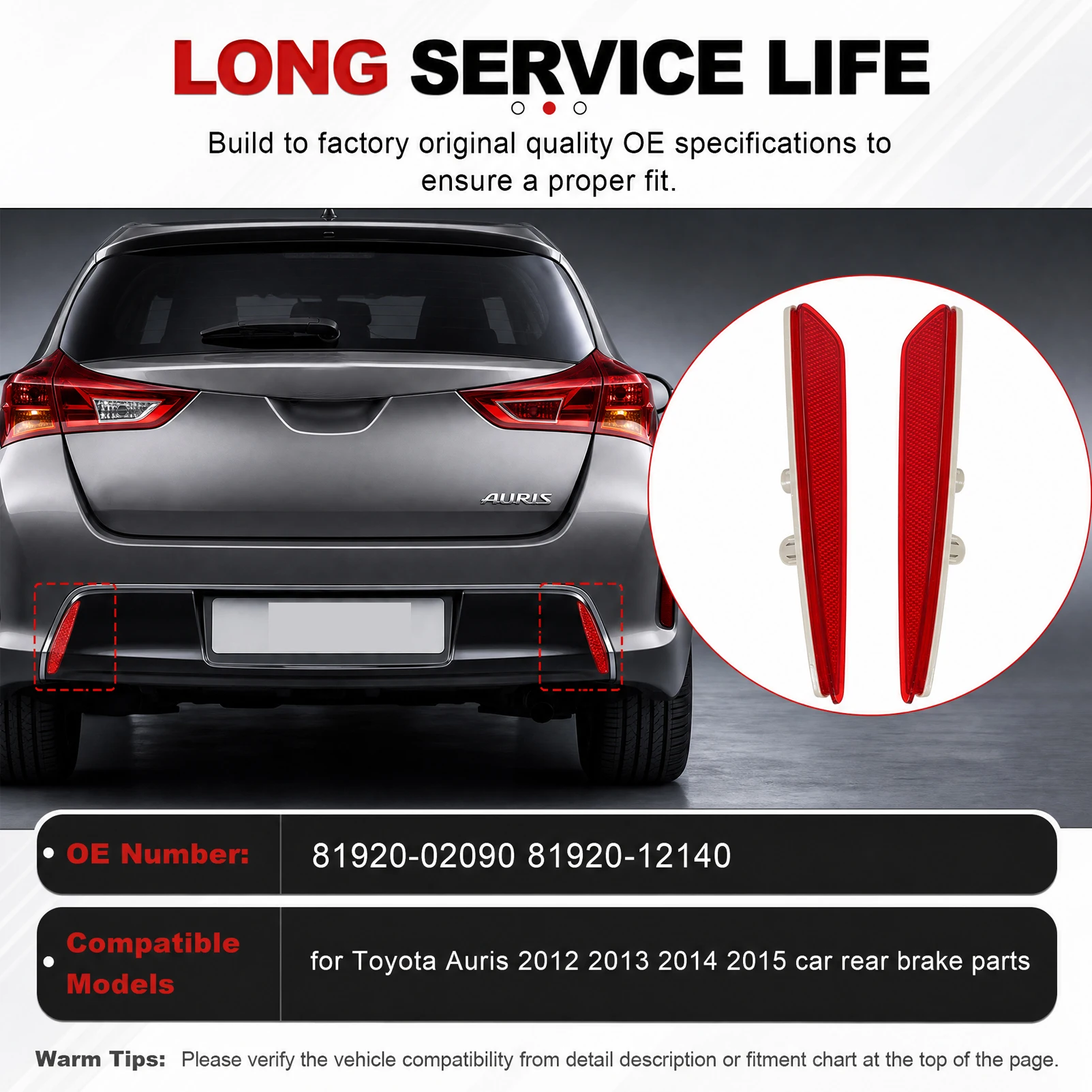 1 Pair 81920-12140 Rear Bumper Reflectors Panel 81920-02090 for Toyota Auris 2012 2013 2014 2015 Tail Accessories Replacement view 2