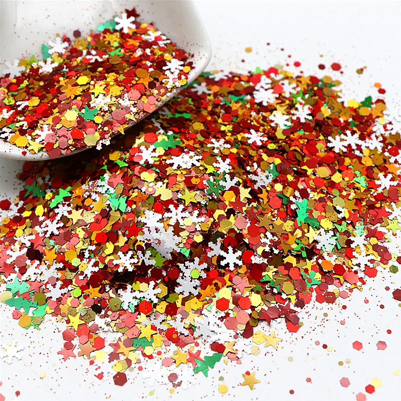 Christmas Mixed Sequins 1-10mm Manicure Ultra-thin Snowflake Christmas Tree Sequins DIY Nail Jewelry Patch 10-20g