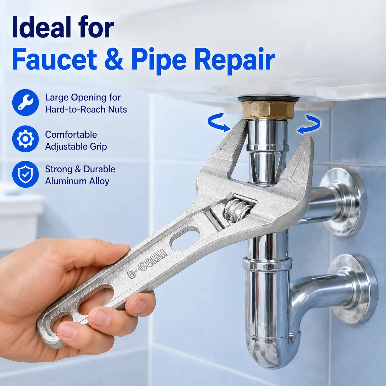 Universal Adjustable Pipe Wrench 6-68mm Large Opening Spanner Aluminum Alloy Bathroom Repair Tool Faucet Nut Plumbing Hand Tool