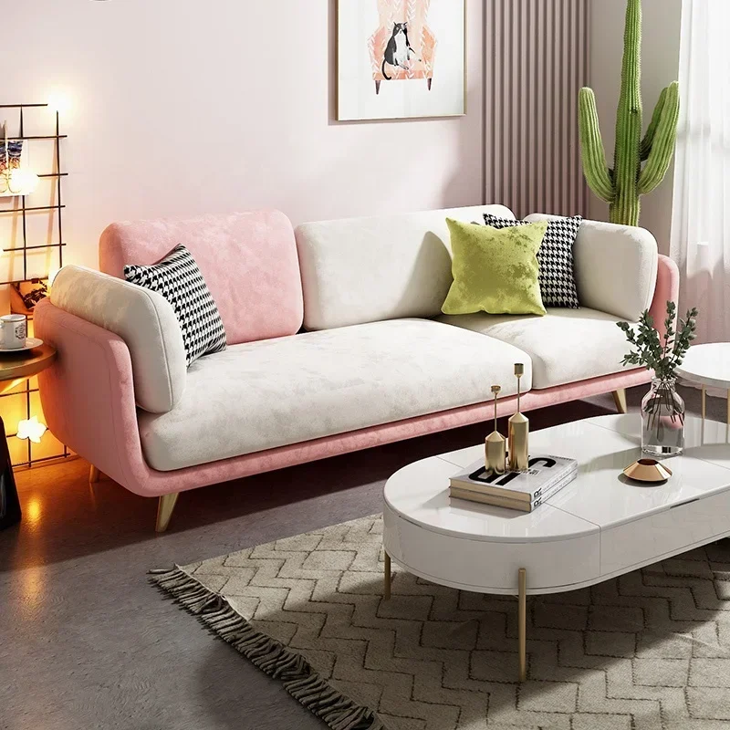 

New Fashion Modern Girlish Furniture Pink Two Three Seats Sofa For Apartment
