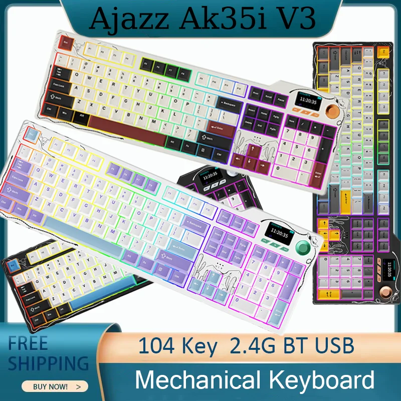 

Ajazz Ak35i V3 Mechanical Keyboard Wired 104 Key Gaming Keyboard 2.4G BT USB Full Key Hot Swap Office Multi-Scene Universal