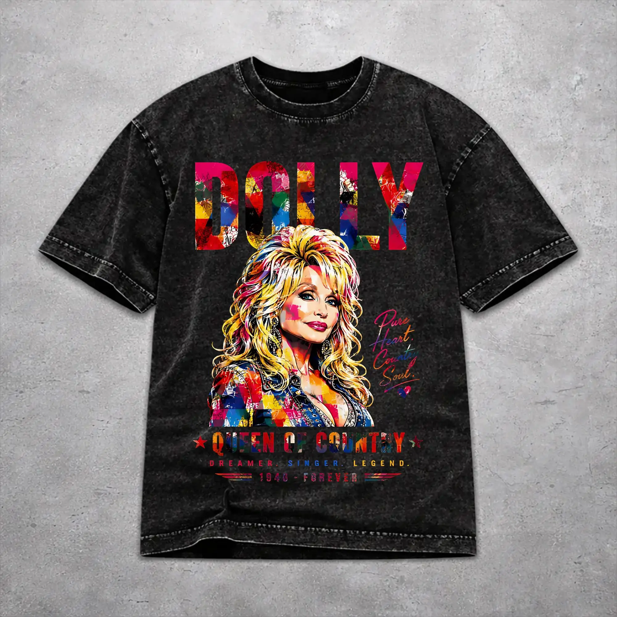 Men Women Harajuku Washed T-shirts RIP Dolly Parton Print T Shirt Apparel High Street  Tees Tops