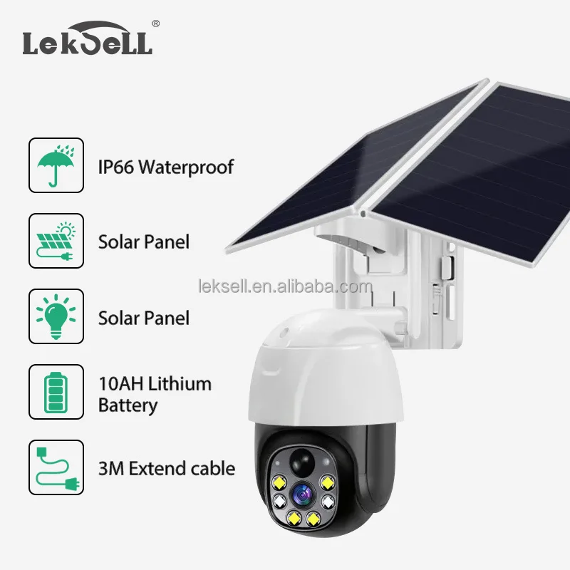 5MP عدسة في الهواء الطلق كاميرا بشكل قبة تعمل بالطاقة الشمسية كشف الحركة 10x التكبير للرؤية الليلية 4G بطاقة Sim كشف الإنسان بطاقة الذاكرة زاوية واسعة