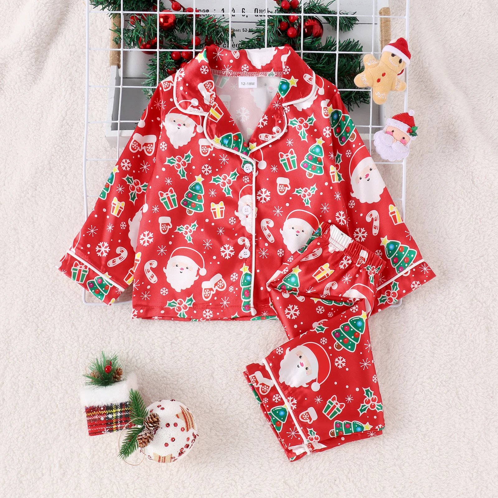 2PCS Autumn Boys, Girls And Babies Aged 1-5 Years Old Casual Loose Santa Print Long-Sleeved Top + Pantsuit