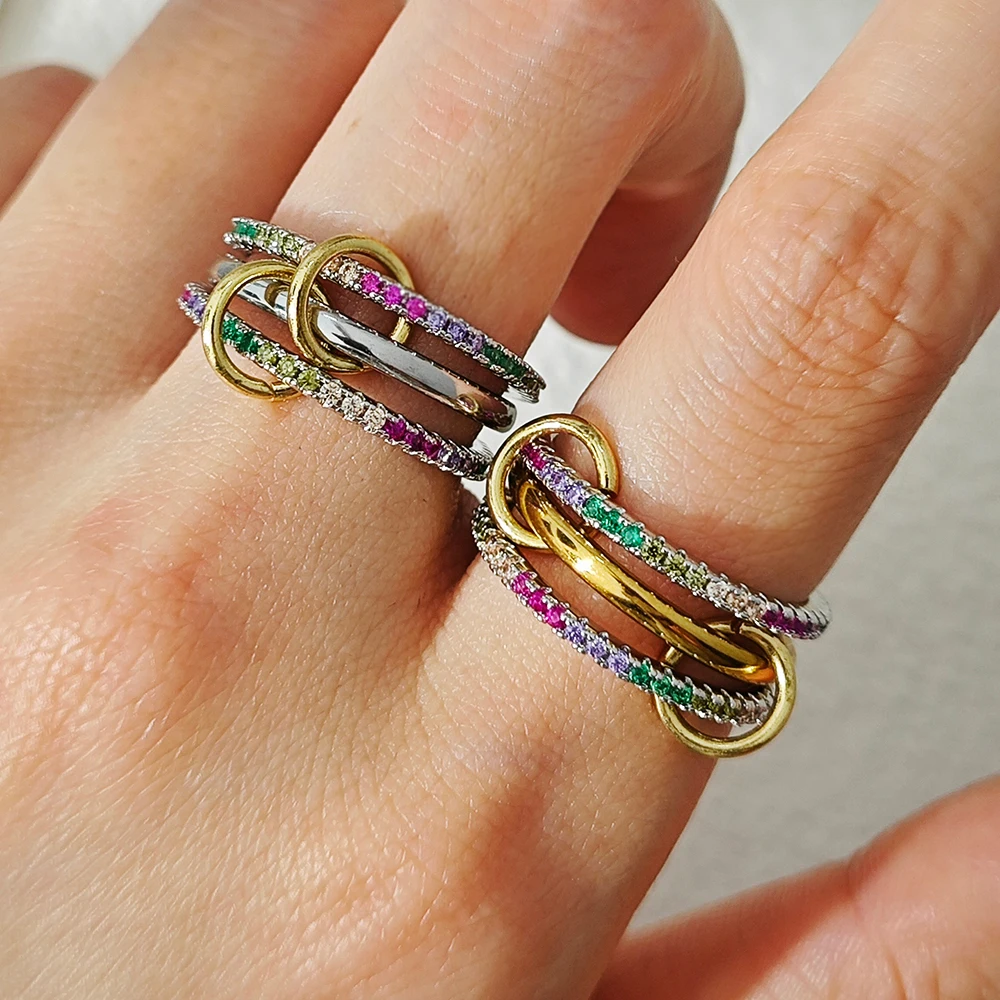 Three-piece Spinelli Kilcollin Rings Luxury Full Zircon Colorful Jewelry INS Fashion Style Thin Ring Stack Set Finger Jewelry
