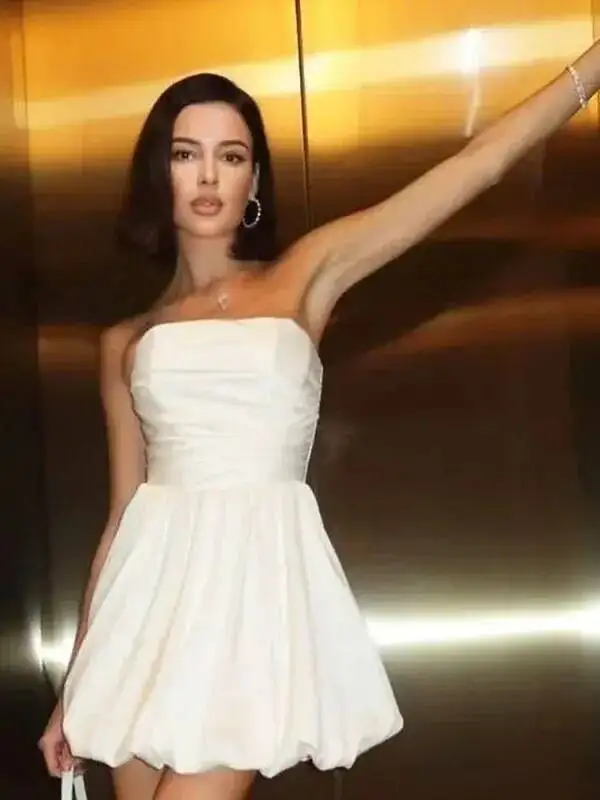 فستان قصير مثير بلوزات غير مغطية للكتف بدون أكمام مطوي فساتين عالية الخصر للسيدات فساتين أنيقة للحفلات 2025 523A