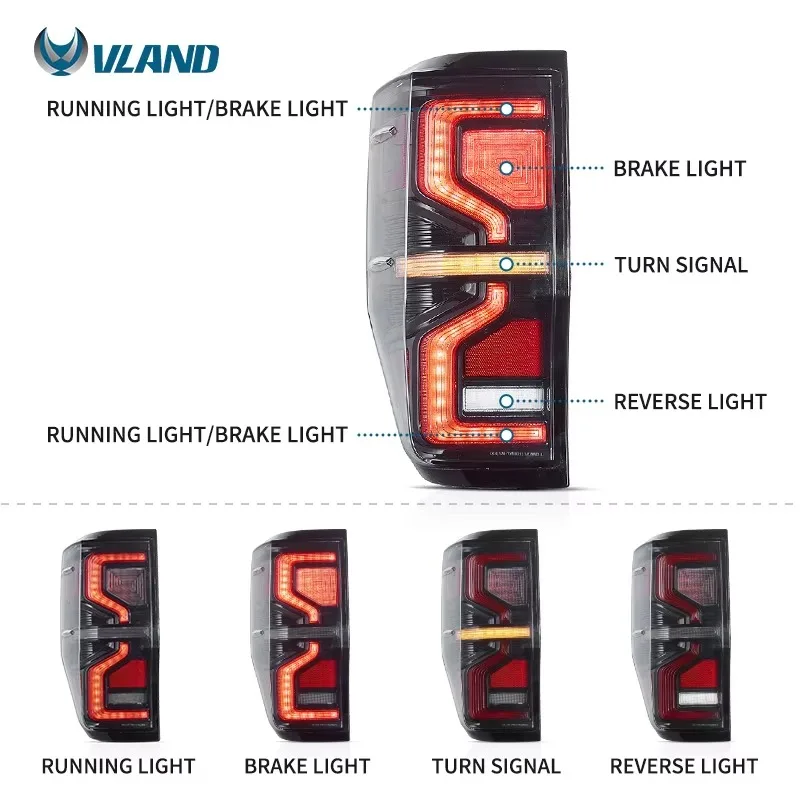 VLAND Factory LED Tail lamp Assembly 2012-2017 2018 For Ranger With Moving Tuled T6 T7 Car Tail Lights For Ford Ranger