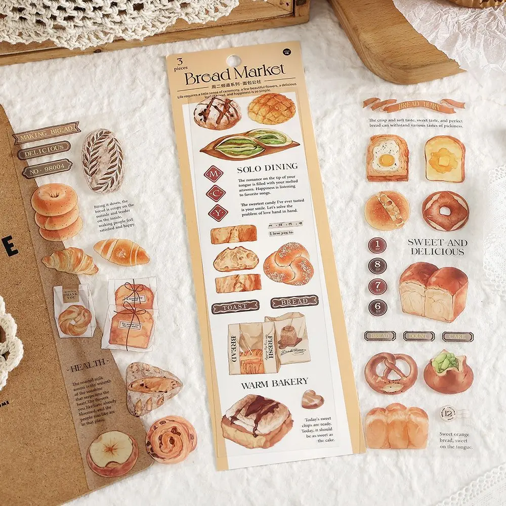 Card Lover 3 Pcs [Bread Commune Series] Lovely Journal Stickers Waterproof Paper Sticker Paper Scrapbooking Scrapbook Kit