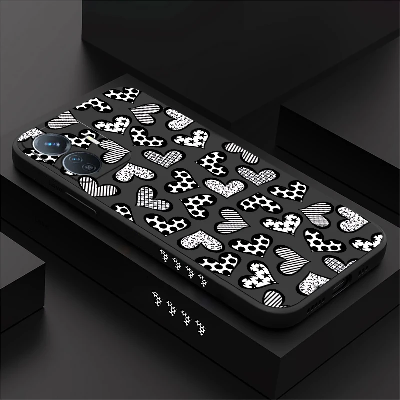 Capa Protetora Antichoque para Vivo T5X 5G T4X T4R, Capa de Silicone TPU Macia para Vivo IQOO Z11X Z10 Z3 com Estampa de Coração