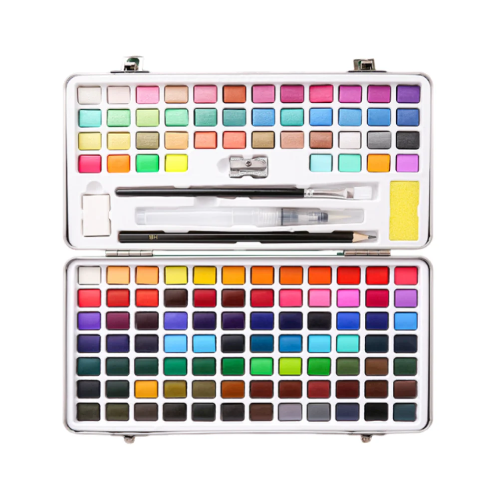 

50/72/90/100/128 Color Solid Watercolor Paint Set Professional Beginner Watercolor Pigment Kit Metal Box Portable