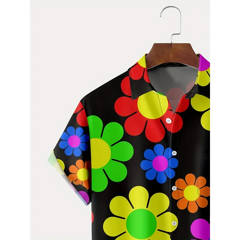 قميص هاواي صيفي مزين بالزهور للرجال، ألياف بوليستر 100%، نمط عطلة الصيف، نسخة عادية، قماش قابل للتمدد قليلاً، 120 جرام