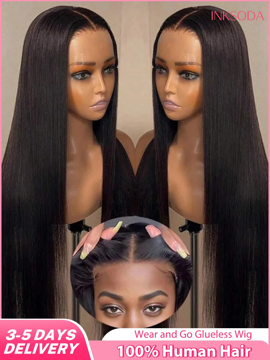 ارتداء والذهاب قبل قطعها قبل قطع غلويليس الباروكات شعر الإنسان العظام مستقيم الدانتيل الجبهة الباروكات أسود 30 بوصة جاهزة لارتداء إغلاق الباروكات #1