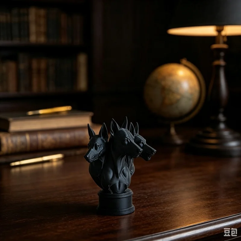 3D Printed Plastic Cerberus Bust Statue, 3D‑Textured Three‑Headed Dog Sculpture, Greek Mythology Figurine Model,Desktop Ornament