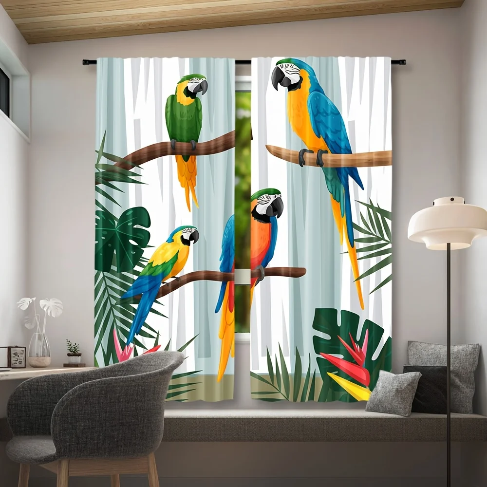 Tropical Parrot Curtains Waterproof Shower Curtain Fabric Window Curtain Green Bird Tropical Jungle Leafroom Decor Polyester Hom