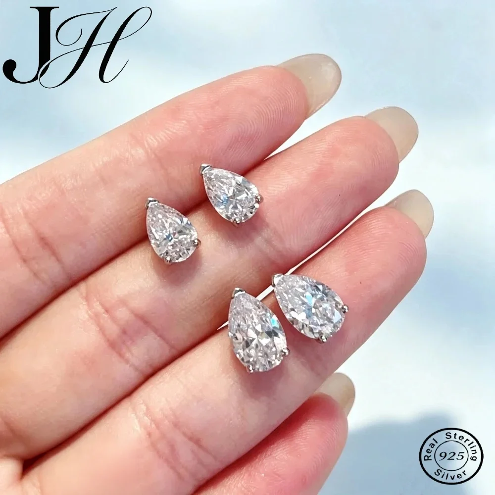 JOIAS HOME 0.5CT 1CT Pear Cut Certified Moissanite Stud Earrings Women 100% 925 Sterling Silver Plated 18k Gold Wedding Jewelry