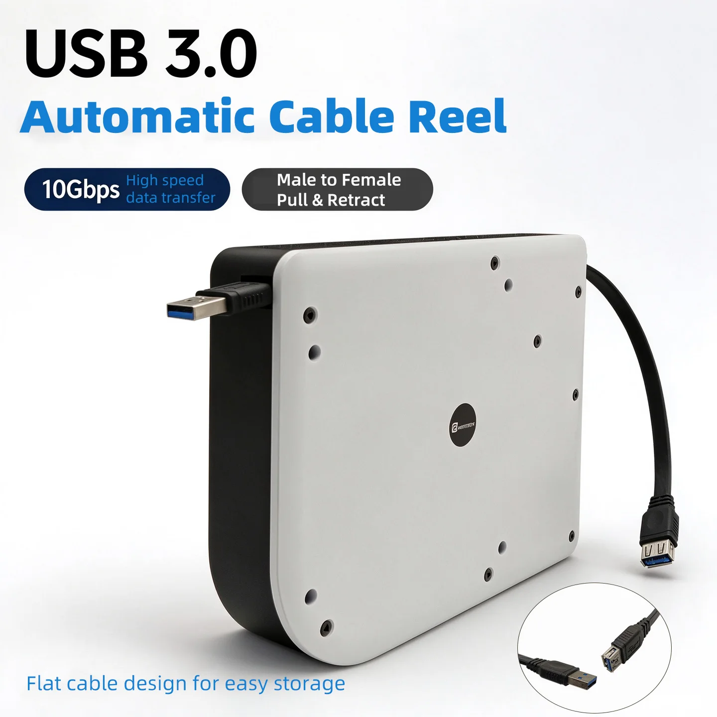 HIERTECH Auto Retractable USB3.0 Male to Female Extension Cable 1.95m, High-speed Transmission, Pull & Retract