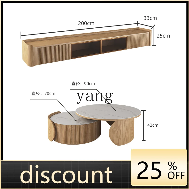 

LMM small apartment homestay household log wind wabi sandy wind solid wood size rock slab coffee table combination