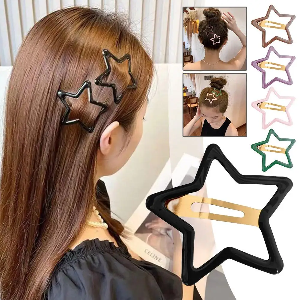 Large Big Star Hairpin Broken Hair Clip Star Pentagram Stylish BB Clip Star Clip And Colorful Hairpin Simple Sprocket Hair Clip