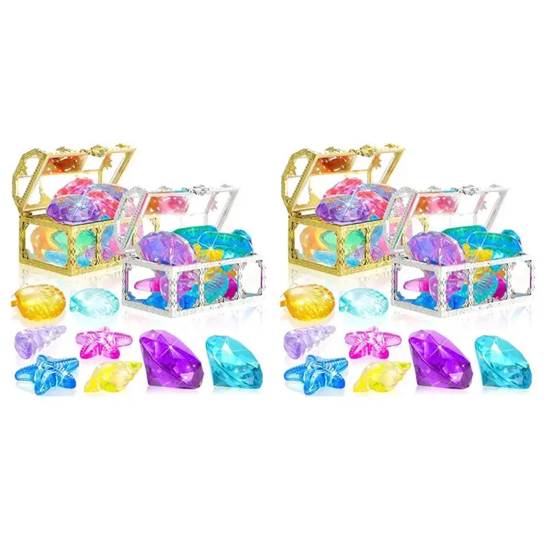 B05C-48Pcs Diving Gems Pool Large Oceans Gem Diamond Gems Pirate Treasure Chest Summer Underwater Swimming