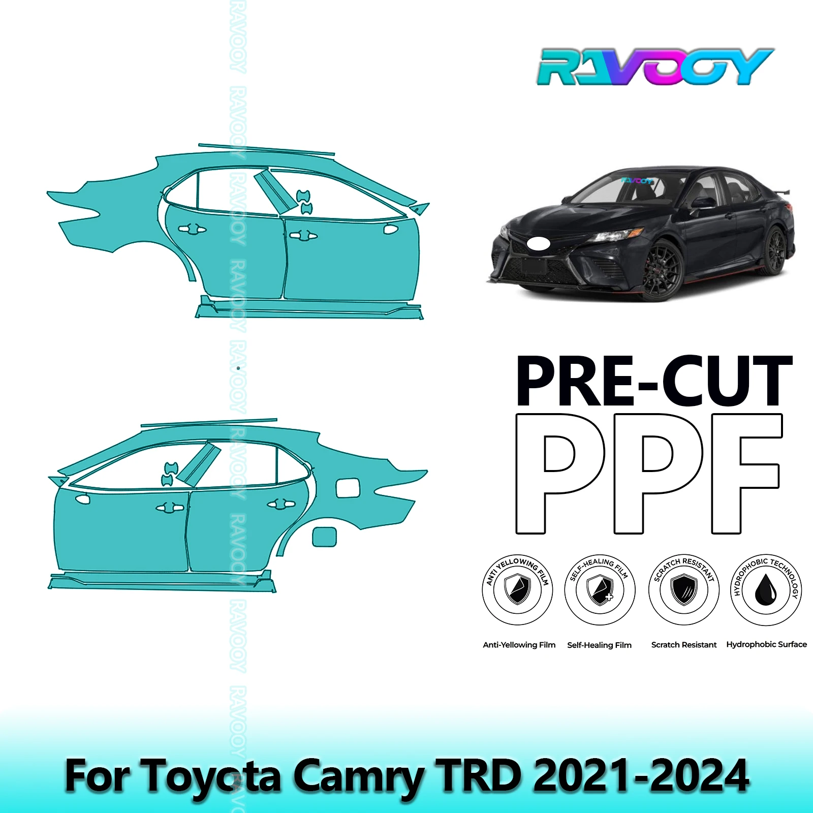 

For Toyota Camry TRD 2021-2024 8.5mil Clear Matte Pre-Cut PPF Door & A/B Pillar Kit TPU Paint Protection Film Set