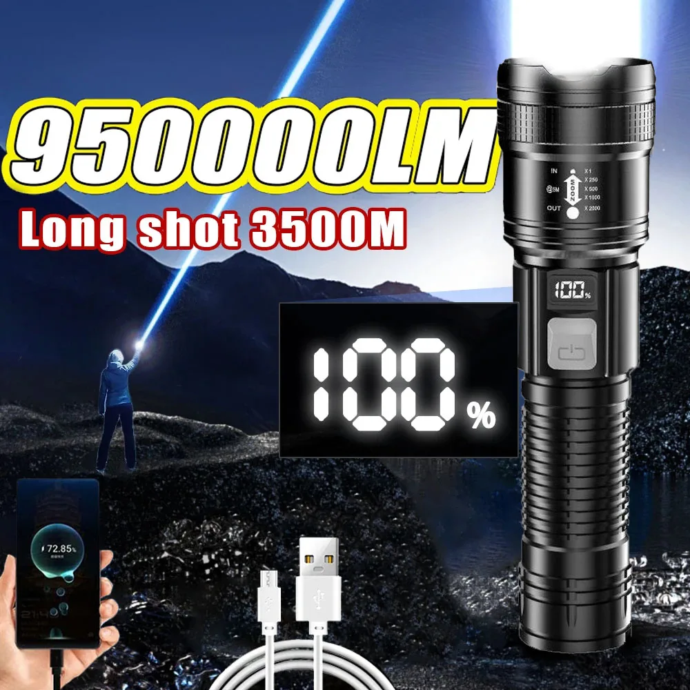 Most Powerful Led Flashlight Rechargeable Type-c Flashlight Long Range Tactical Torch Light For Fishing Hunting