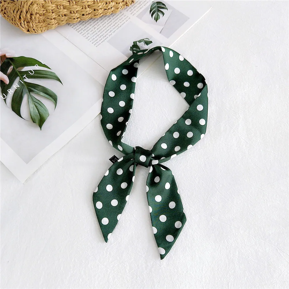 Long Silk Scarf Polka Dot Design Premium Women Korean Style Neck Wrap Bag Tie Wrist Decoration Lightweight Soft Silk Scarf