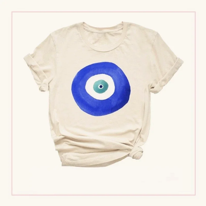 Camiseta Evil Eye Hamsa, regalo bohemio, Unisex, para mujer, hombre, Grecia, recuerdo, Santorini, griego, turco, buenas vibraciones, solo camisetas de algodón místicas