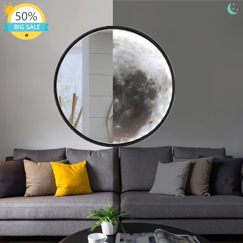 

Mounted Vanity Wall Mirror Bathroom Large Round Bedroom Backlight Led Light Moon Mirror Japanese Espelho Aesthetic Room Decor