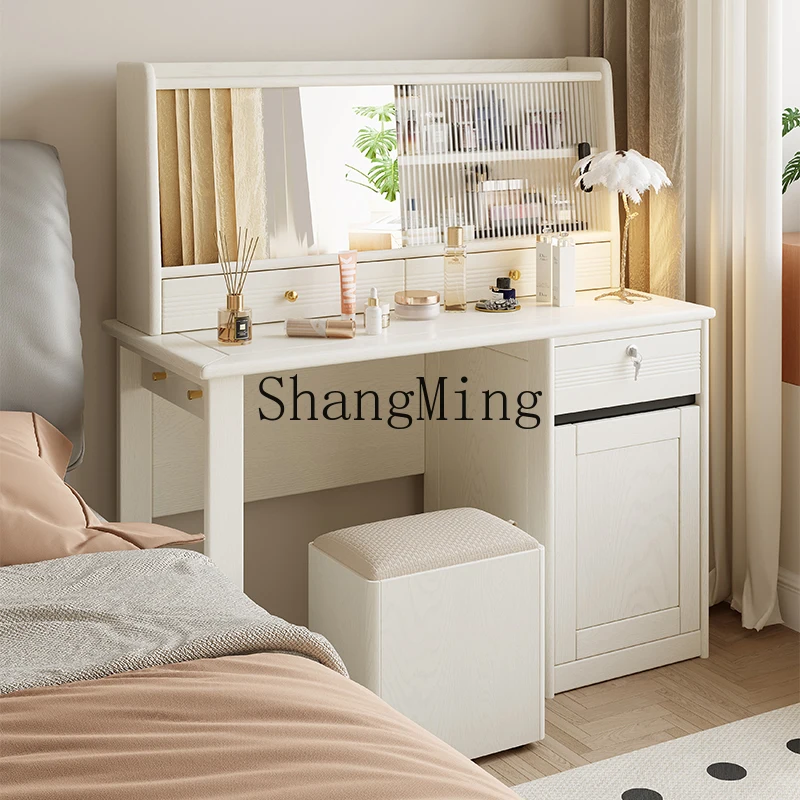 

SM new dresser integrated makeup mirror cream wind solid wood table modern simple bedroom cabinet