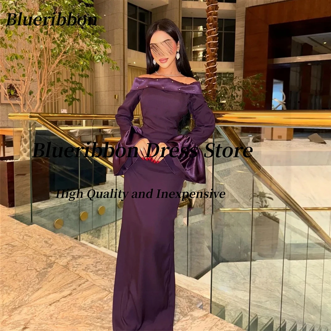 

Blueribbon Customized Bead Evening Dresses Long Sleeves فساتين للمناسبات الخاصة Sheath Prom Party Gowns
