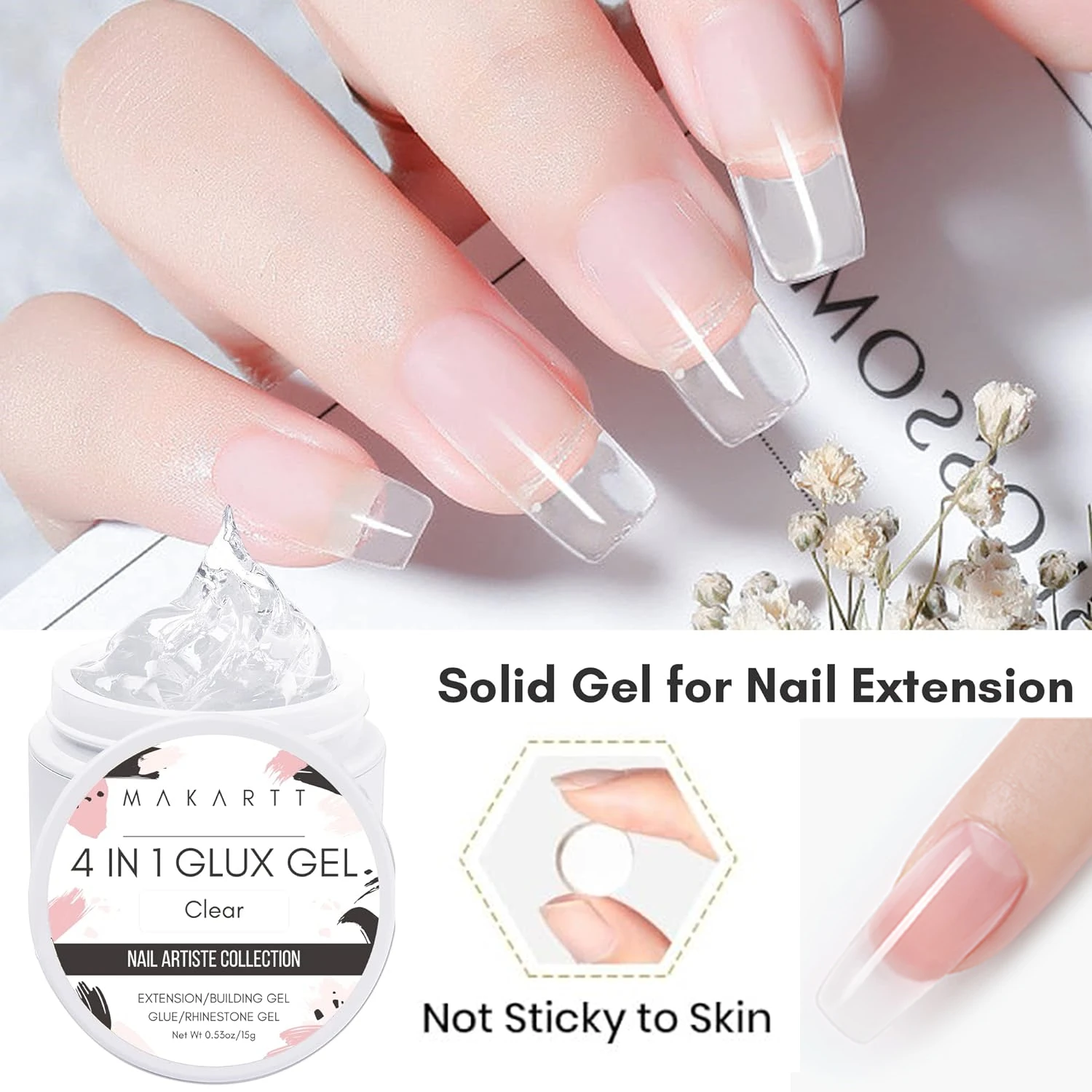 20PCS Solid Builder Nail Gel,Makartt 15ML 4 in 1 Nail Extension Gel UV Nail Glue for Acrylic Nails Rhinestones 3D Molding Gel