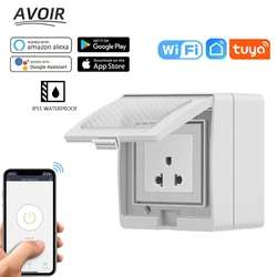 Avoir IP55 Tuya Smart Waterproof Socket With Timer Outdoor Wall Electrical Outlets EU FR UK US Plugs Wifi Control Home Appliance