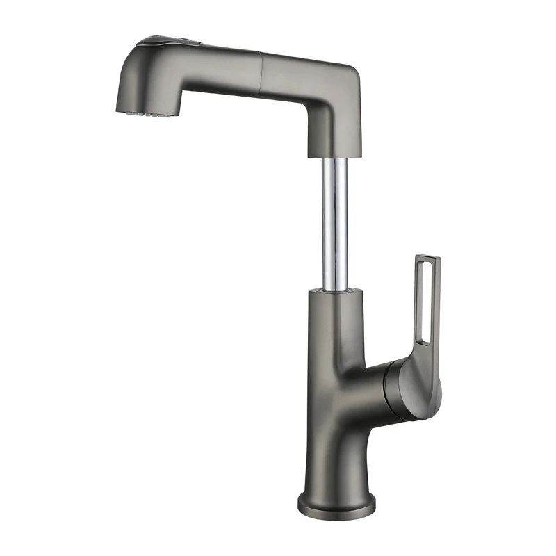 

Hot and cold mixer bathroom pull-out faucet Single-hole single-handle pull-out bathroom sink faucet Free-rising bathroom faucet.