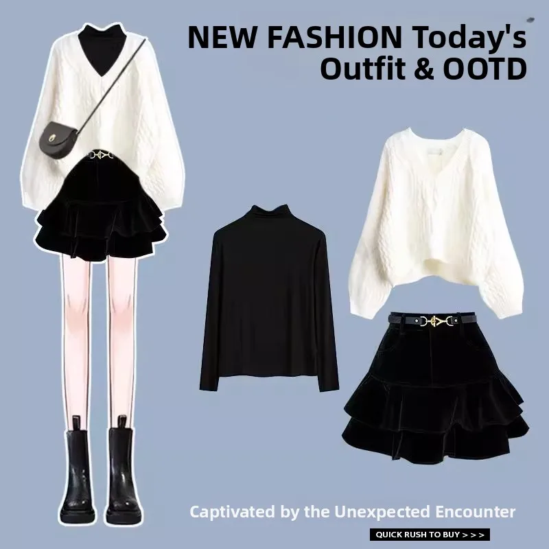 

Премиальный осенне-зимний комплект из трех предметов: модная женская одежда в корейском стиле, подходящая для маленьких размеров, уютный зимний наряд