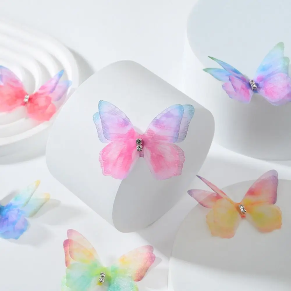 50Pcs 3D Organza Fabric Butterfly Appliques Gradient Color Double-layer Simulation Mesh Butterfly Patch Handmade Sewing Patch