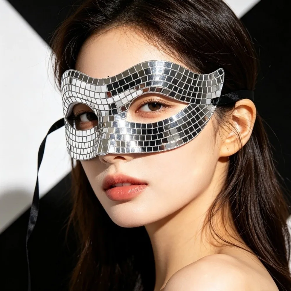 Sparkling Finish Disco Face Mask Mirror Glitter Texture Costume Mask Golden/ Silver Eye Covers Half Face Mask Party Props