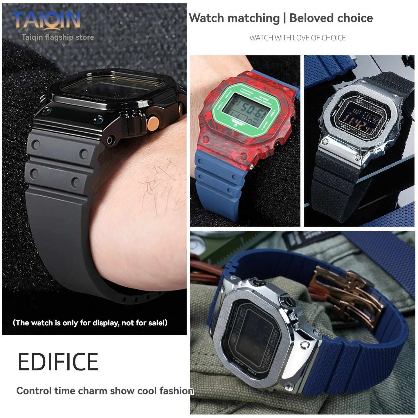 B5000 Fluorine rubber strap For Casio G-SHOCK 3459 GMW-B5000/GM-B2100 modified Soft FKM Watchband Bracelet Wristband Accessories