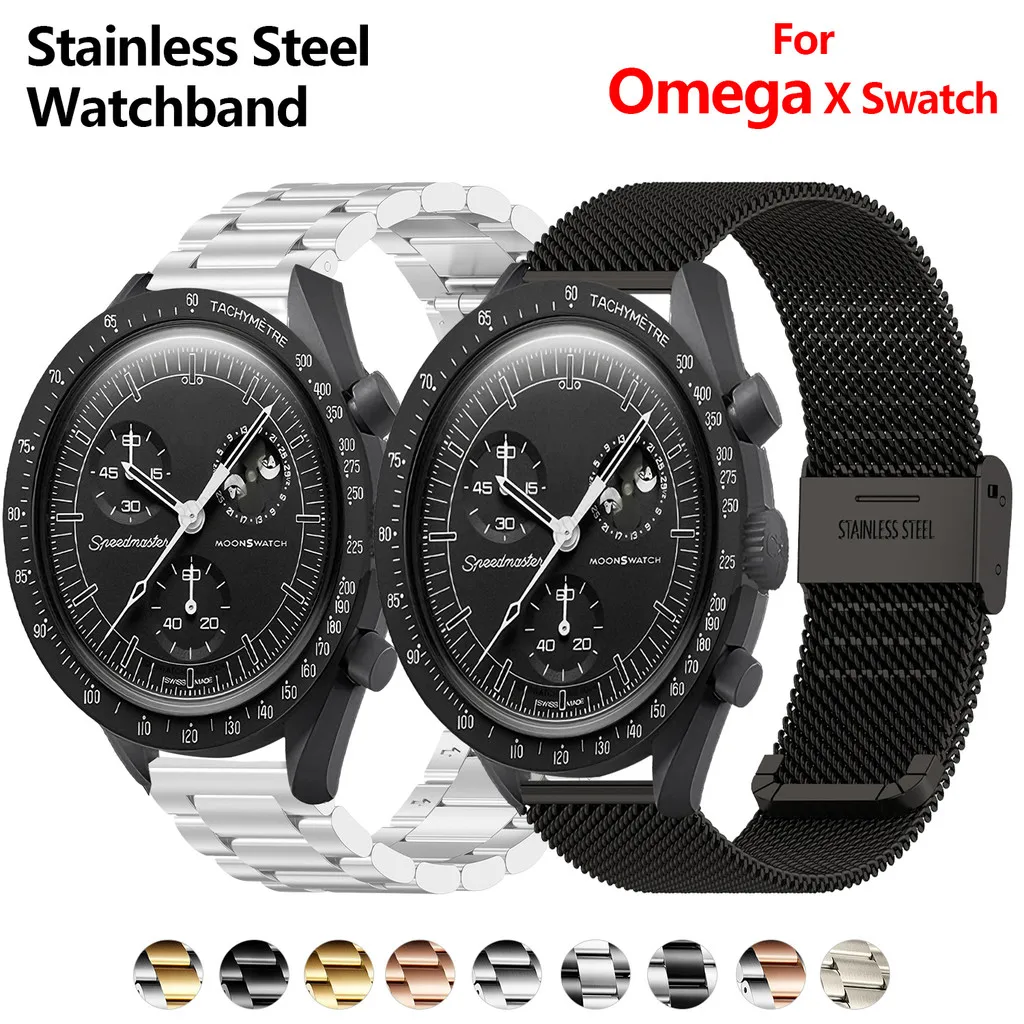 For Omega x Swatch MoonSwatch Watchband 20mm Stainless Steel Metal Bracelet 3-Beads & Milanese Mesh Strap Accessories - zdjęcie 1