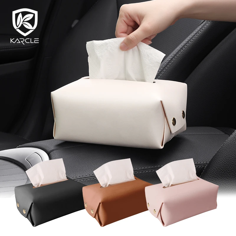 

Car Tissue Box Holder PU Leather Car Center Console Armrest Napkin Box Sun Visor Backseat Tissue Case Fix Strap Car Accessories