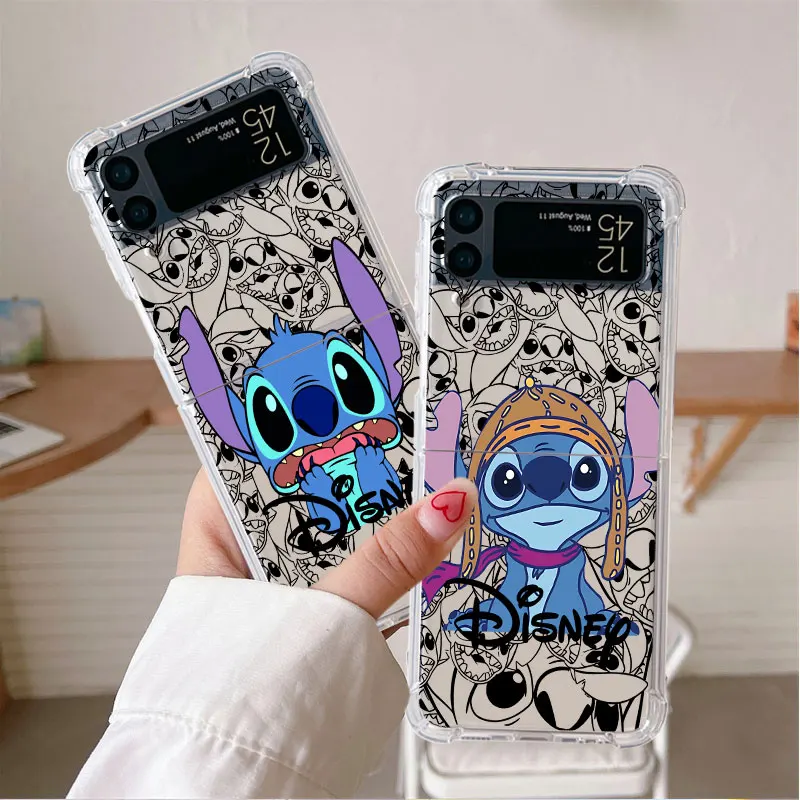 Disney Animaton Stitch Angel Phone Case For Samsung Galaxy Z Flip 4 3 5G Z Flip 5 Airbag Coque z flip3 4 flip 5 4 3 Fundas Cover